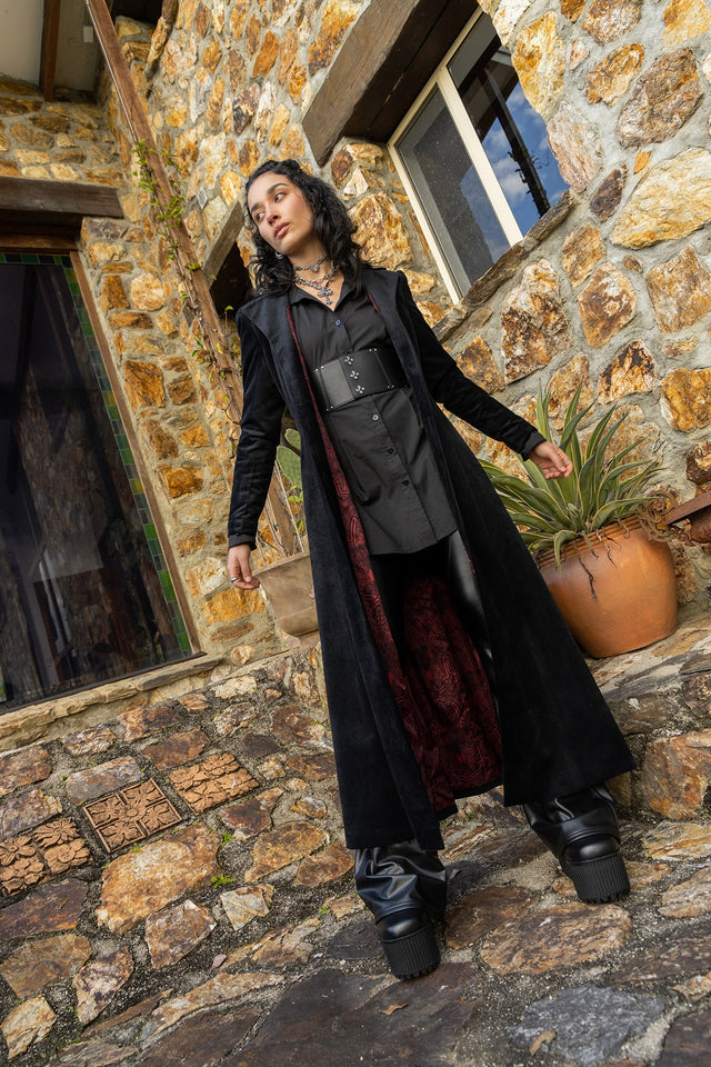 BlackMilk Clothing - Black Cursed Bats Velvet Trench Coat