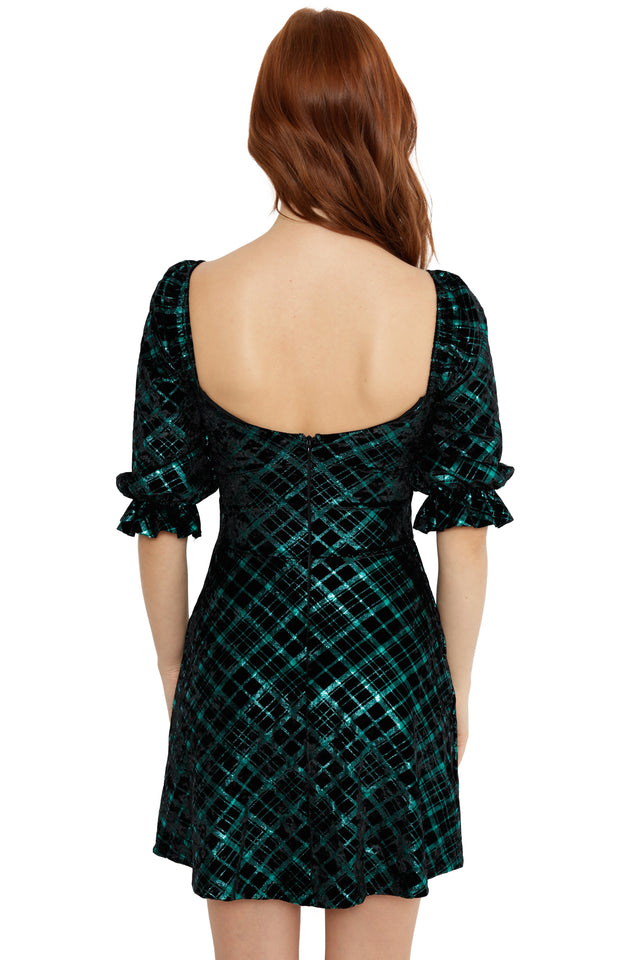 metallic green plaid dress festive holiday styling idea