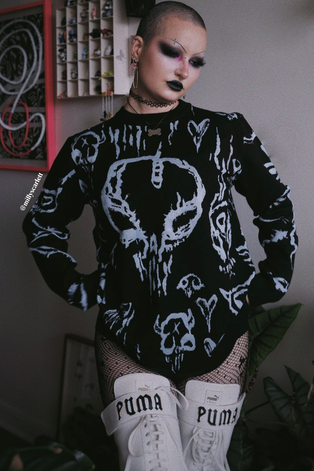 Skulls Oversized Crew Knit Sweater